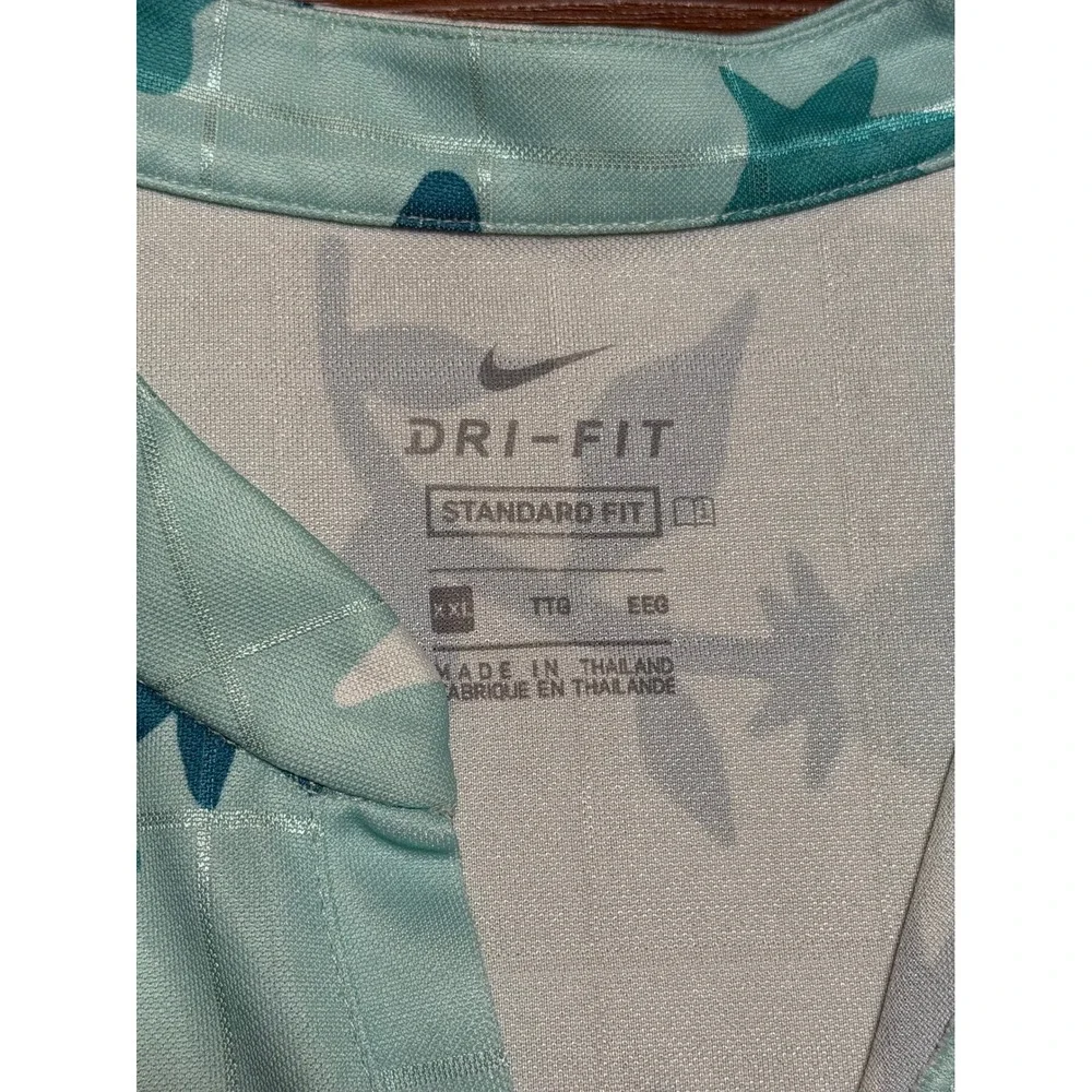 Nike Dri-FIT Women Golf Breathe Blade Collar Polo Teal Floral Grid Sz 2XL